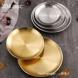 Plates 1pcs 304 Stainless Steel Plate Ins Cafe Tray Korean Round Dinner Bone Dish Kitchen Accessories