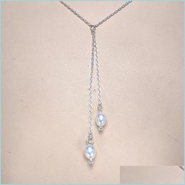 Pendant Necklaces Try Pearl 925 Sier For Women Girl Glossy Necklace Handmade 5-6Mm Oval Long Tassel Jewellery Gift Drop Deliver Dhgarden Dhlih