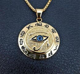 Whole Ancient Egypt The Eye Of Horus Pendant Necklaces For Women And Men Gold Color Stainless Steel Round Jewelry Drop4055876