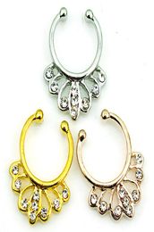 Mix Order Nose Rings Stainless Steel Rhinestone Pierced Septum Hoop 3 Colour Fake Nose Studs Body Jewelry4532796