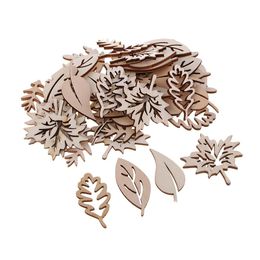 50 Pieces Wooden Leaf Embellishments Unfinished Wood Chips for Taking Photos of Props, Home ornament, Wall Hanging Decoration