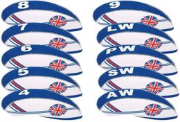 10pcsset UK Flag Patterned Neoprene Golf Club Wedge Iron Head covers cover set Headcovers Protect Case For Irons 2 Colours to Cho5617766