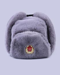 Soviet Badge Ushanka Russian Men Women Winter Hats Faux Rabbit Fur Army Military Bomber Hat Cossack Trapper Earflap Snow Ski Cap 25280977