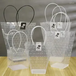 Gift Wrap PP Transparent Trapezoid Portable Flower Bag Multi Size Waterproof Plastic Black Dots Roses Packaging Bags