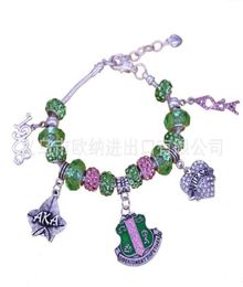 AkA Pink Green Gold Charms Bracelet Alpha Kap Alpha Sorority Gold Jewelry Beads Bracelet Bangle4098047