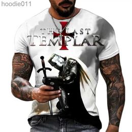 Men's Hoodies Sweatshirts Summer Fashion Temple Knight 3D Printing Mens T-shirt Street Harajuku Cross T-shirt Mens Short sleeved Extra Large Vintage Top C24325