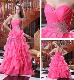 2015 Gorgeous Sweetheart Evening Party Dresses Aline Layered Ruffles Peach Red Real Actual Images3476300