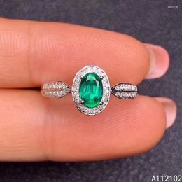 Cluster Rings KJJEAXCMY Fine Jewellery 925 Sterling Silver Inlaid Natural Emerald Noble Girl Gemstone Ring Support Test Chinese Style