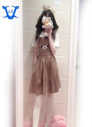 Girl overalls Women039s Kawaii Rilakkuma Dress Cute Bear Embroidery Cosplay Dress Lolita Overall Detachable Hood28016955543530