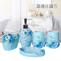 5pcs/set Resin Bathroom Accessories Kit Wash Sets Wedding Bathroom Supplies Suite Home Accessories Toothbrush Holder Tray