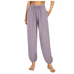 Women's Pants Solid Cotton Linen Harem For Women Casual Elastic High Waist Slim Trousers Summer Home Streetwear Pencil