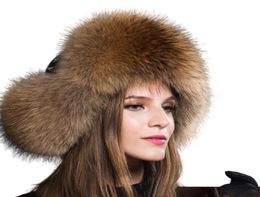 Winter Warm Ladies 100 Real Raccoon Fur Hat Russian Real Fur Bomber Hat With Ear Flaps For Women Factory expert design Qual2924633