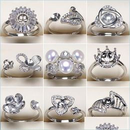Jewellery Settings Pearl Ring 925 Sliver Rings Diy For Women Girl Adjustable Size Statement Fashion Drop Delivery Dht62