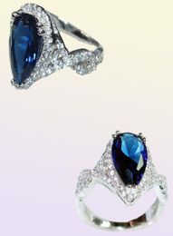 925 Sterling Silver crown Delicate PearShaped Blue Sapphire WaterDrop gemstone ring finger size 5108369626