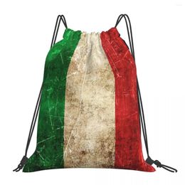 Backpack Vintage Aged And Scratched Italian Flag Portable Drawstring Bags Bundle Pocket Shoes Bag BookBag Man Woman