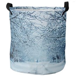 Laundry Bags Winter Forest Birch Trees Snow Dirty Basket Foldable Waterproof Home Organiser Clothing Kids Toy Storage