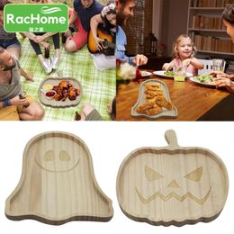 Plates Halloween Pumpkin Ghost Shape Tray Wood Saucer Dinner Pot Party Wooden Creative Plate Kitchen Decorative