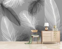 Custom wall paper mural modern nordic gold Black feather background wall papers home decor papel de parede 3d wallpaper