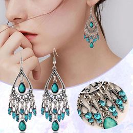 Hoop Earrings One Size Creative Vintage Carved Jewellery Fashion Water Drop Tassel Green