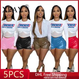Women's Shorts 5pcs Wholesale Bulk Items Lots Stretch Sexy PU Leather For Women Clothing 2024 Summer Fashion Short Pants X13333