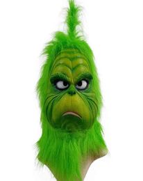 Cute How Christmas Green Haired Grinch Cosplay Mask Latex Halloween XMAS Full Head Costume Props L220530286g5213445