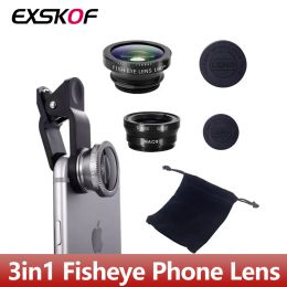 3 in 1 Fisheye Phone Lens 0.67X Wide Angle Zoom Fish Eye Macro Lenses Camera Kits With Clip Lens On The Phone For Smartphone