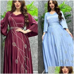 Ethnic Clothing Diamonds Abaya Dubai Turkey Kaftan Women Muslim Long Maxi Dress Eid Ramadan Djellaba Arabic Robe Islamic Jalabiya Drop Otx3O