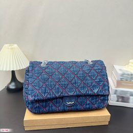 Vintage Denim Bag Designer Bag Women Shoulder Bag Colored Quilted Diamond Check Silver Hardware Metal Cc Button Luxury Handbag Crossbody Bag Makeup Bags Wallet 38cm