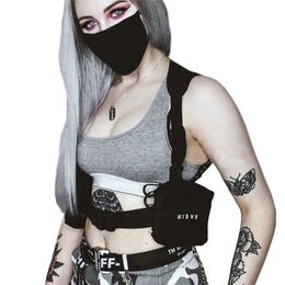 Unisex siyah göğüs teçhizatı sokak kıyafeti taktik yelek hip-hop s moda taktikleri bel paketi kadın fonksiyonel kare 211006337s