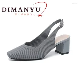 Dress Shoes DIMANYU Women High Heels Sandals 2024 Spring Breathable Knitwear Square Head Large Size 41 42 43