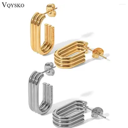 Hoop Earrings VQYSKO Three Row Striped U Shaped Hoops Open Rectangular Geometric Minimal Woman Jewellery Give Gift For Her