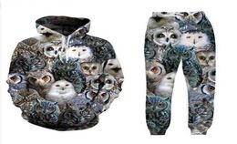 New MenWomens Owl Funny 3D Print Fashion Tracksuits Crewneck Sweatshirt and Pants 2 Pcs Set Hoodies TT0413923523