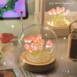 Handmade artificial flower Tulip Night Light Heat Shrinkable Film DIY Material Bedside sleep light Home Ornament birthday gift