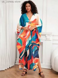 Urban Sexy Dresses LORYLEI Colourful Printed Long Slve Women Kaftan Oversize Beach Dress House Robe Bohomian Vacation Cosy Maxi Dresses Q1634 1 T240415