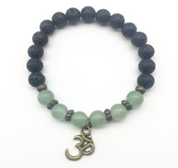 SN1311 Trendy Mens Green Aventurine Bracelet Natural Lava Stone Bracelet Balance Ohm Charm Bracelet Jewelry Whole9046636