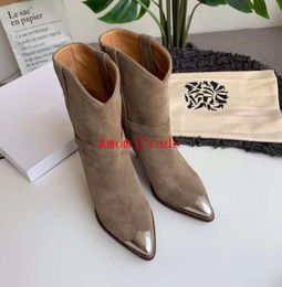 Original Box Woman Designer Shoes Isabel Paris Runway Marant Lamsy Leather Boots Old West Pointed Steel Toe Heel Ornament Boots4591208