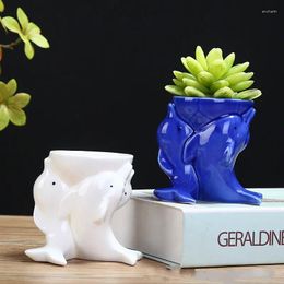 Vases White Ceramic Flower/animal Dolphin Fleshy Flower Pots/crafts Ornaments Porous Pots