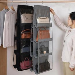 Storage Boxes Closet Bag Double-sided Transparent Hanging Organizer With 6/8 Pockets Ideal For Handbags Purses Wardrobe