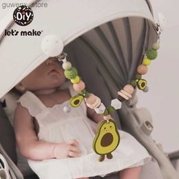 Mobiles# Lets Make 1PC Baby Toy Wood Clip Avocado Cart Chain Pendant Rattle Silicone Teether Wooden Bell Baby Care Childrens Toys Y240412Y240417025G