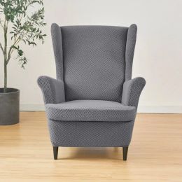 Jacquard Wingback Chair Cover Thickening Wing Armchair Covers Stretch Chair Slipcovers Non-Slip Armchair Protector Cover