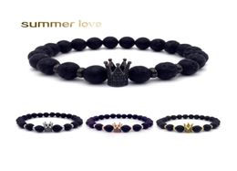 Beaded Strands Fashion Microinserts Crown Charm Lava Beaded Bracelet Women Men Chakra Healing Ncing Natural Stone 8Mm Beads Bracel7330908