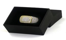 Mens Rings Hip Hop Jewelry Iced Out Diamond Ring Micro Pave CZ Yellow Gold Plated Ring Nice Gift for Friend7864846