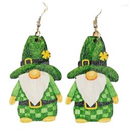 Dangle Earrings 2024 Retro St. Patrick's Day Green Wooden Gnome Pendant Women's Birthday Gift