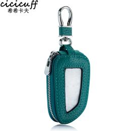 Rings Creative Dagger Design Car Key Bag with Transparency Window Genuine Leather Smart Keychain Housekeeper Zipper Key Holder Unisex
