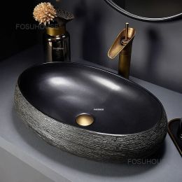 Nordic Ceramic Bathroom Sinks Household Art Bathroom Washbasins Light Luxury Kitchen Countertop Sink Modern Sanitary Table Basin
