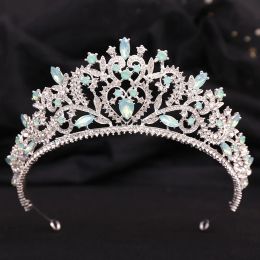 KMVEXO Luxury Gold Color Pink Rhinestone Bridal Tiaras Crown Vintage Baroque Crystal Diadem For Bride Headbands Wedding Jewelry