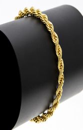 Mens Classic Rope Wrap bracelets 6MM Gold Silver Color ed Rope Chain Bangle For women Hip Hop Jewelry Accessories3907703