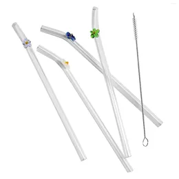 Drinking Straws Glass Straw With Flower Shatter-proof Reusable Kit Cleaning Brush For Tumblers Coffee Mugs Mason