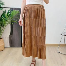 Skirts Miyake Pleated Skirt 2024 Spring Summer Loose Comfortable Vintage Elegant High End Holiday Casual Niche Design Free Size