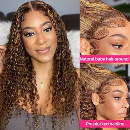 Highlight Ombre Lace Front Wig Water Wave Human Hair Wigs Honey Blonde Colored HD Lace Curly Wave Frontal Wigs For Black Women